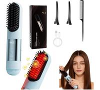 Brosse lissante sans fil portable 2026 - 3 températures, chauffe rapide en 30 secondes, affichage numérique LED (°C/°F) (bleue)