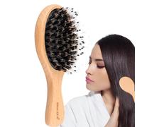 Brosse lisse des cheveux, brosse à cheveux à la poils apaisante,Flyway Hair Frizz réduisez le poitrine de sanglier avec une brosse de massage Poignée en bois | Peigne de toilettage anti-statique, four