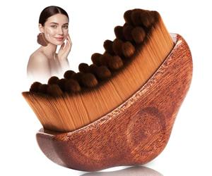 Brosse Lymphatique Visage, Brosse A Sec Drainage Lymphatique Visage, Brosse Massage Lymphatique Cou Front Joue, Manche en Bois et Poils Souples - Conception Ergonomique