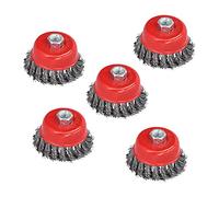 Brosse Métallique à Coupe pour Meuleuse, Acier, Rouge, M14 Filetée, 3 Pouces de Diamètre, Paquet de 5