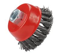 Brosse métallique à large face Conflex Brush， Roue rotative en fil d'acier au carbone 5/8" -11 x 3" 0,02" / 100 mm torsadé et noué(75Mm Cup Brush)