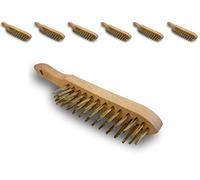 Brosse métallique à main professionnelle | Lot de 10 | 4 rangs fils durs | Acier rond laitonné | Manche bois | Sortie du fil 30 mm | 29 * 3,5 cm | Kibros 7404x10
