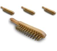 Brosse métallique à main professionnelle | Lot de 3 | 4 rangs fils durs | Acier rond laitonné | Manche bois | Sortie du fil 30 mm | 29 * 3,5 cm | Kibros 7404x3