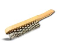 Brosse métallique à main type soudeur | Garnissage fil inox ondulé sur 4 rangs | Manche bois (hêtre) | Brossage ébavurage décapage soudure peinture rouille | Kibros 32I4b
