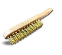 Brosse métallique à main type soudeur | Garnissage fil laiton ondulé sur 4 rangs | Manche bois (hêtre) | Brossage ébavurage décapage soudure peinture rouille | Kibros 32I4b