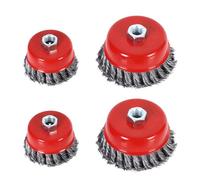 Brosse Métallique Nettoyage,4pcs Brosse Conique pour Meuleuse, Brosse de Ponçage en Acier Torsadé Diamètre de 75 mm et 100 mm, M14