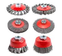 Brosse métallique pour meuleuse d'angle - 6 pièces - Roue métallique pour meuleuse d'angle M14 - Embout de polissage pour le travail des métaux, le nettoyage des soudures, l'élimination de la rouille