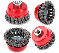 Brosse Métallique pour Perceuse, 4 Pièces, M14 75mm, Brosse Conique en Acier Torsadé, Accessoire Meuleuse d'Angle, 12500 TR/Min