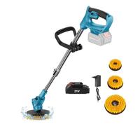 Brosse Motorisée Télescopique, 800W Diam.125 mm, Brosse en Nylon avec 5 000rpm,Perche 90cm à 125cm, Livrée avec 3 Brosses,Compatible avec 21V,pour Plancher,Voiture,Fenêtre,Cuisine (1 Batterie)