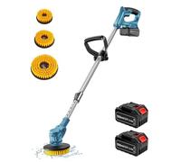 Brosse Nettoyage Electrique, 21V Brosse Rotative Nettoyage avec 2 Batteries 1500mAh 800W et 3 Têtes de Brosse 110/125/150mm Brosse de Nettoyage Réglable 90-120cm pour Plan de Carrelé