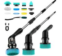 Brosse Nettoyage Electrique, Brosse de Nettoyage Multifonction 12-en-1 à TêTe Interchangeable, éTanche Ipx6, Manche TéLescopique 3 Positions, AdaptéE à La Salle De Bain/Cuisine/FenêTres (Noir)