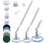 Brosse Nettoyage Electrique,Brosse Nettoyante Salle Bain 2 Vitesses,Brosse Rotative Nettoyage,98-130cm Poignée Telescopique,avec 9 Têtes Brosse,Affichage Batterie,IPX8 étanche,pour Salle Bain Cuisine