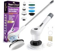 Brosse Nettoyage Electrique, Rechargeable Brosse Rotative Nettoyage Étanche IPX7 avec 8 Têtes Interchangeables, Manche Réglable, 3 Vitesses, Idéale pour Salle de Bain, Cuisine, Carrelage et Sol