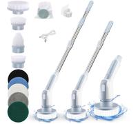 Brosse Nettoyante Electrique 2 Vitesses,Brosse Rotative Nettoyage,98-130cm Poignée Telescopique,avec 9 Têtes Brosse