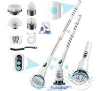 Brosse nettoyante sans fil avec poignée à distance, nouvelle brosse nettoyante étanche IPX7 avec 4 brosses interchangeables et nettoie puissant pour salle de bain, douche, sol (blanc)