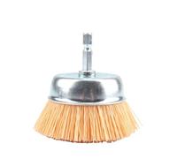 Brosse Nylon Abrasifs Brosse à tasse en Nylon de 75MM, brosse roue fil abrasif Uso apto para perceuse, outil rotatif, polissage du bois, ébavurage, tige 6mm avec grain 80-240(75mm Yellow,1Pcs)