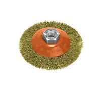 Brosse ovale avec fil en acier laitonné filetage M14, Ø 100 mm. Fil de Ø 0,30 mm.