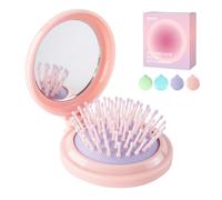 Brosse pliante RHOS avec miroir pour femmes et filles Brosse cheveux compacte et portable avec poils en nylon doux pour sac main et voyage