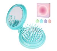 Brosse pliante RHOS avec miroir pour femmes, hommes et enfants Compacte, portable et pliable pour sac de voyage ou poche (bleu)
