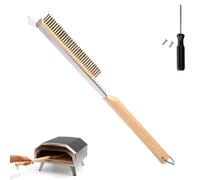Brosse pour Four à Pizza avec Grattoir, Brosse Nettoyage Four à Pizza Manche Bois et Poils en Laiton, Accessoires pour Four à Pizza Suspendu pour Four ExtéRieur/Portable