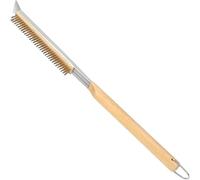 Brosse pour four à pizza avec grattoir en acier inoxydable - Poils en laiton - Poignée en bois - Anneau de suspension - Accessoire de four à pizza d'extérieur - Compatible avec les fours Ooni, Gozney