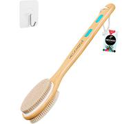 Brosse pour le corps 2 en 1 ‡ long manche pour brosser le dos ‡ sec et humide - Pour le bain et la douche - Exfoliant doux et rigide - Poils naturels - Rondelle de nettoyage