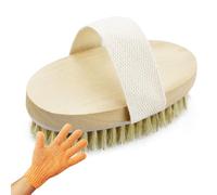 Brosse pour le Corps à Brossage à Sec, Brosse Exfoliante pour Peau Sèche en Poils Naturels pour une Peau Impeccable, Un drainage Lymphatique et Une Amélioration de La Circulation Sanguine ，avce 1 gant