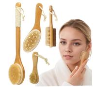 Brosse pour le corps à brossage à sec, ensemble de 4 brosses pour le corps brossage sec, manche en bois naturel, exfoliant en poils de sanglier, épurateur dos long manche, pour