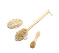 Brosse pour le dos - Brosse pour le corps - Utilisation sèche et humide - Kit de nettoyage - Pinceau de bain à long manche amovible + pinceau de massage d'acupression + pinceau pour le visage - Poils