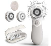 Brosse pour le visage avec 3 embouts et 2 vitesses - Nettoyage en profondeur et exfoliation - Pour tous les types de peau - Avec embout en silicone et étui de voyage - Sans plastique - Brosse de