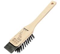 Peggy Perfect Brosse de tondeuse à gazon de 31 cm de long, avec un grattoir/grattoir sur la tête de la brosse. Brosse de nettoyage en bois de hêtre robuste avec long manche et poils solides et