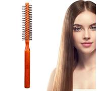 Brosse ronde pour cheveux - Outil de coiffage avec manche en bois et poils en nylon - Mini peigne à barbe pour sécher, soulever les cheveux courts, poignée antidérapante, surface lisse