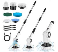 Brosse Rotative Nettoyage + 3 Brosse Joint Carrelage Electrique Salle de Bain Menage Balai Vaisselle Sol Monobrosse Douche Fugaclean avec 7 Têtes de Brosse 3 Vitesses Power Scrubber Electric Spin LED
