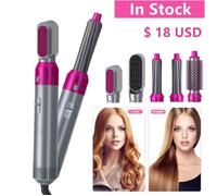 Brosse sèche-cheveux électrique 5 en 1 - ions négatifs - lisseur - bigoudi
