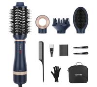 Brosse Soufflante 4 en 1, Brosse sèche-cheveux One Step | Airstyler avec diffuseur pour séchage, lissage, volume et coiffage, 3 températures, céramique, Bleu Prusse