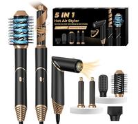 Brosse Soufflante 5 en 1 Airstyler Brosse Chauffante Brushing Boucleur a Cheveux Peigne Chauffant 5 en 1 Airstyler Lisseur Cheveux, Appareils et Outils de Coiffure Coffret, Noir