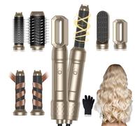 Brosse Soufflante 6 en 1 Airbrush - Airstyler avec Sèche Cheveux, Brosse Soufflante, Airflow Boucleur a Cheveux, Brosse Chauffante Thermal Brush, Brosse Lissante pour Cheveux (Or Brillant)