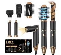 Brosse Soufflante Air Styler 5 en 1 Sèche Cheveux Ionique [60,000RPM] Brosse Chauffante Brushing Air Brush Hair Styler Boucleur a Cheveux Appareils et Outils de Coiffure Coffret Cadeau Femme, Noir/Or