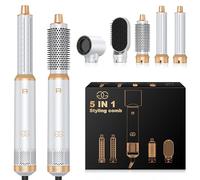 Brosse Soufflante avec 5 accessoires, Golden Goods Multistyler Sèche-cheveux, Airstyler 5-en-1, pour sécher, Brosse Coiffante Chauffante, Pour Lisser, Boucler, White/Gold Edition