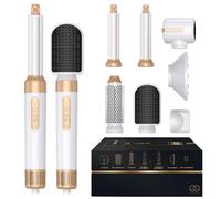 Brosse Soufflante avec 7 accessoires, Golden Goods Multistyler Sèche-cheveux, Airstyler 7-en-1, pour sécher, Brosse Coiffante Chauffante, Pour Lisser, Boucler, White/Gold Edition
