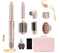 Brosse Soufflante Multifonction 7 en 1 1400W | Air Styler Ionique | Lisseur & Boucleur Auto | Contrôle Température | 12 Modes | Rose