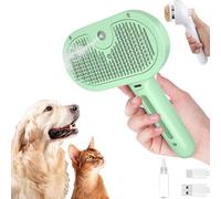 Brosse vapeur chien, Brosse pour chat autonettoyante, Avec réservoir d'eau, Rechargeable, Poils long et court, Qui transforme le toilettage en vrai moment de bien-être (GREEN)