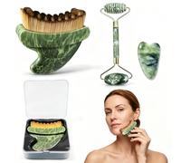 Brosse Visage,Brosse Visage Lymphatique, Conception à Double Embout : Brosses sSèche + Lame de Gua Sha en Jade Rafraîchissante, Brosse Lymphatique Visage pour Le Menton et la Mâchoire