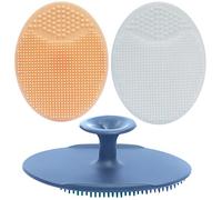 Brosse visage manuelle silicone et Brosse exfoliante pour adultes，Brosse de bain cuir chevelu bebe，Brosse de massage bebe，Brosse à bébé pour Cradle Cap，Brosse en silicone souple (Noir+Blanc+Jaune)
