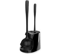 Brosse WC 2 en 1 et piston robuste avec support - Essentiels d'appartement pour la nouvelle maison, outils de nettoyage - Brosse à récurer indispensable, accessoires de salle de bain, noir