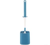 Brosse WC adaptable avec embout hémisphérique et manche étendu pour nettoyage de cuvette et siphon multi-angles (bleu)