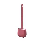 Brosse WC anti-fuite avec base en silicone à tête plate et flexible à poils souples - Rouge pastèque