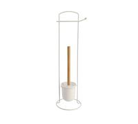 Brosse WC avec support et Dérouleur Papier Toilette en métal Blanc et Bambou H 58 cm - TENDANCE