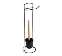 Brosse WC avec support et Dérouleur Papier Toilette en métal Noir et Bambou H 58 cm - TENDANCE
