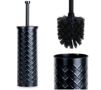 Brosse WC avec support métallique - VILDE - Métal noir - 38x10 cm - Design classique - Poignée ergonomique - Poils noirs